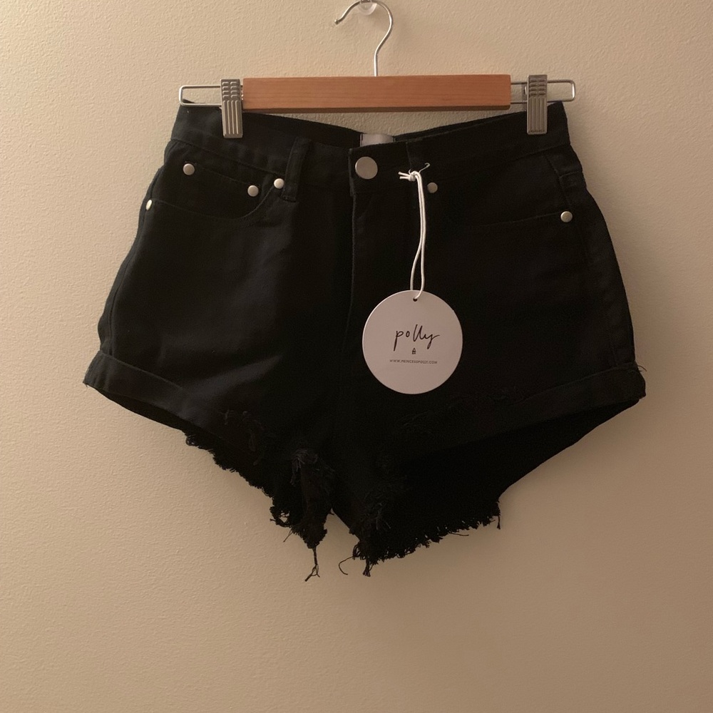 Black denim shorts